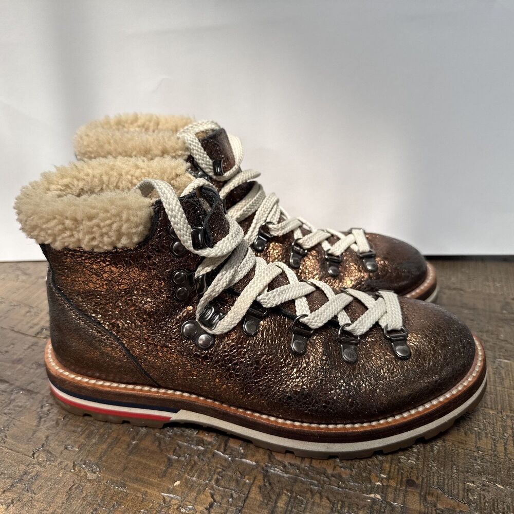 Moncler Blanche Shearling Glittered Scarpa Hiking boots In Bronze 37 US 6.5 - 7